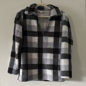Cozy Black & White Plaid Half-Zip Women's Sherpa